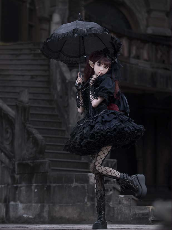 Clearance-Size M for Bust 96CM Black Gothic Chain Details Bolero