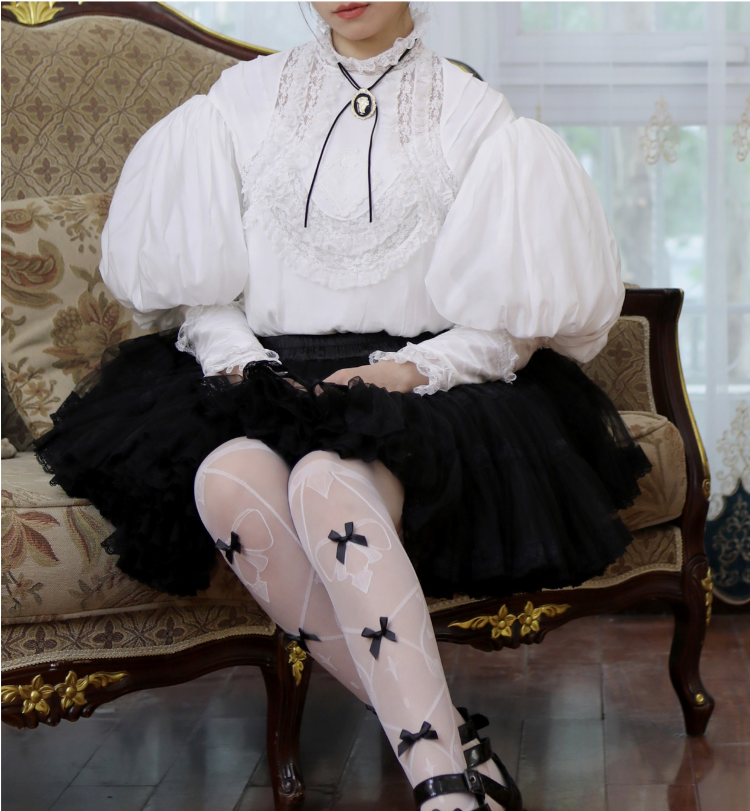 Antique Doll White/Black Lace Trim Vintage Tiered Skirt