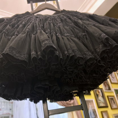 Antique Doll White/Black Lace Trim Vintage Tiered Skirt