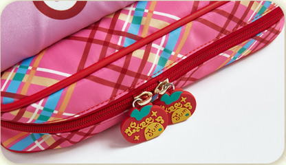 Magic Restaurant Floral and Cartoon Elephant Print PU Red Plaid Backpack