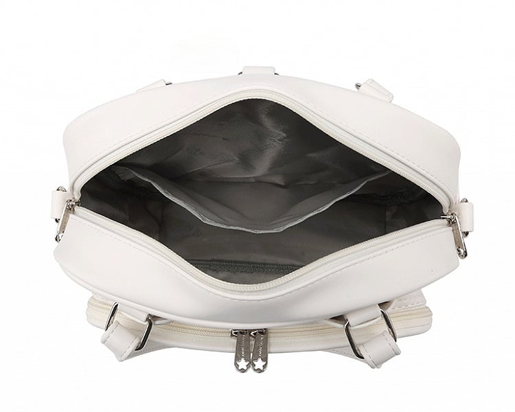 Bear Ears Design White/Wine Red/Silver PU Square Ita Bag