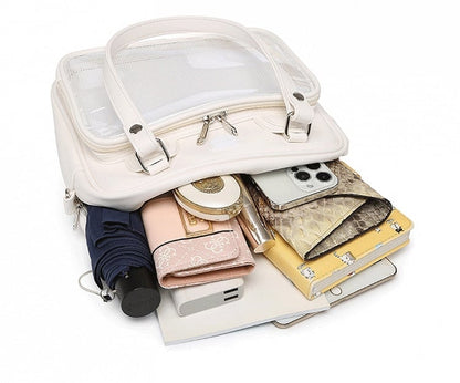 Bear Ears Design White/Wine Red/Silver PU Square Ita Bag