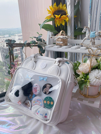 Bear Ears Design White/Wine Red/Silver PU Square Ita Bag