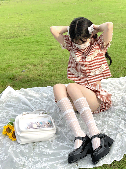 Bear Ears Design White/Wine Red/Silver PU Square Ita Bag