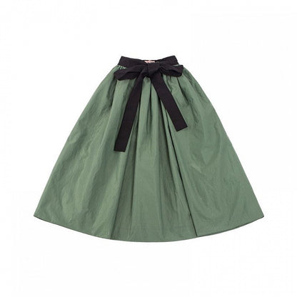 Self-tie Straps Green Flounce Hem Skirt