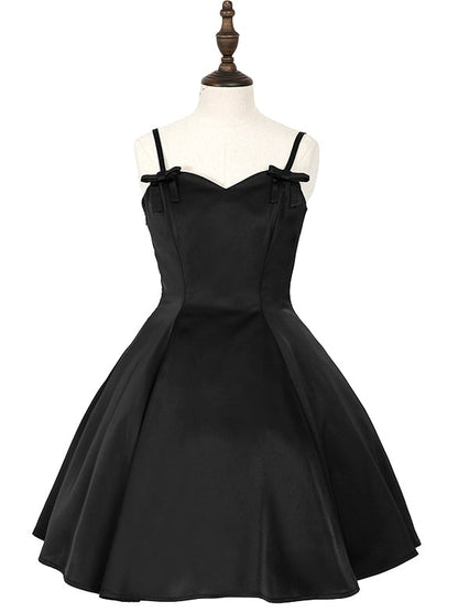 Black Elegant Slim Fit Waist Spaghetti Straps Dress