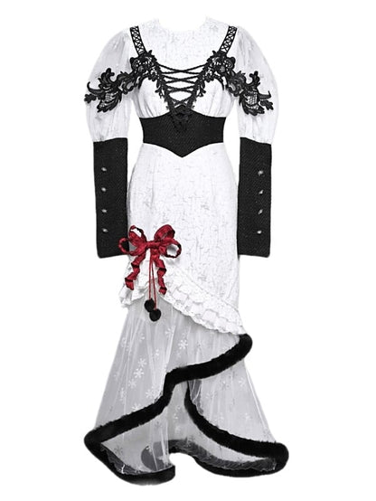 Gothic Christmas Dress Snowflake Print Mermaid Skirt with Plush Hem