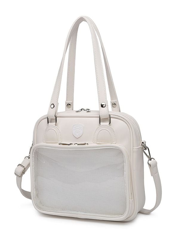 Bear Ears Design White/Wine Red/Silver PU Square Ita Bag