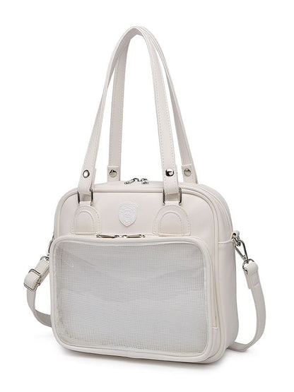 Bear Ears Design White/Wine Red/Silver PU Square Ita Bag