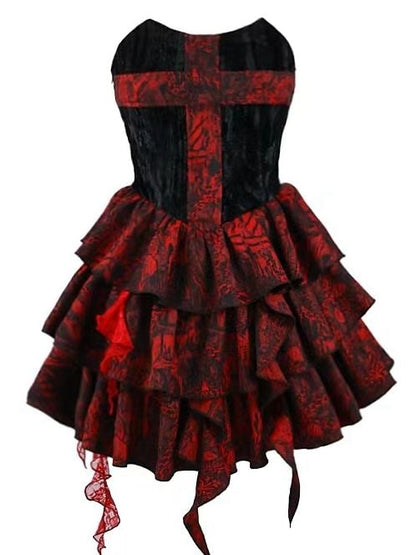 Romantic Goth Strapless Dress Cross at Bodice Jacquard Dress