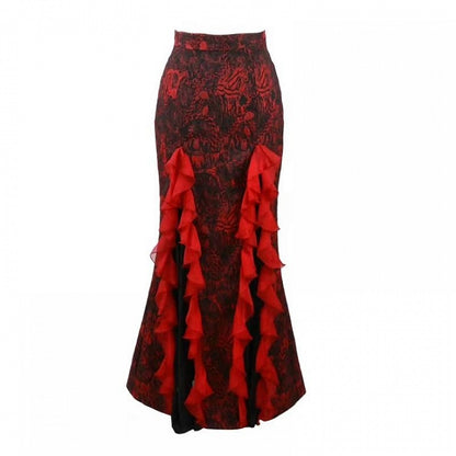 Romantic Goth Jacquard Mermaid Skirt Cascading Ruffle Trim Vampire Outfits