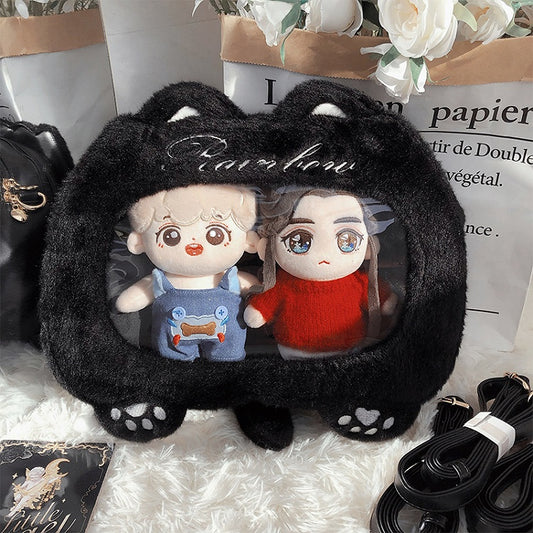 Blue/Black Cat Shape Plush Ita Bag
