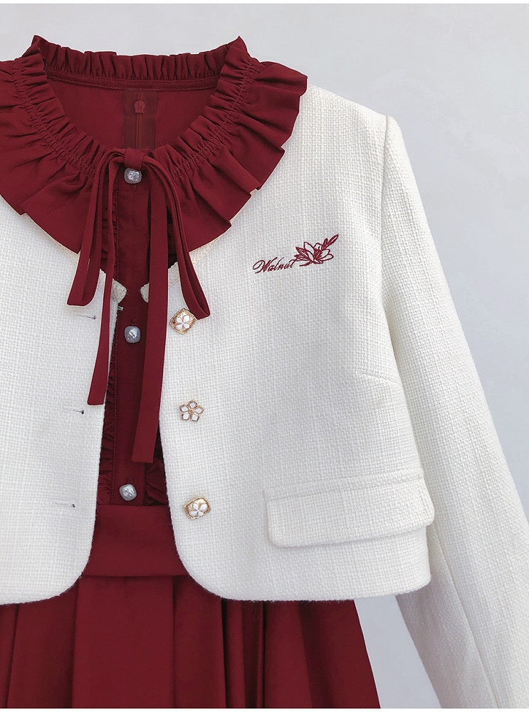 Floral Embroidery White Tweed Jacket