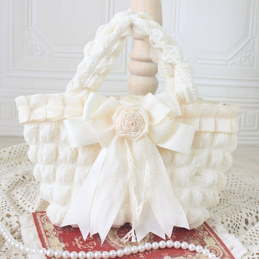 Milk White Rose Bowknot Decoration Hand Bag