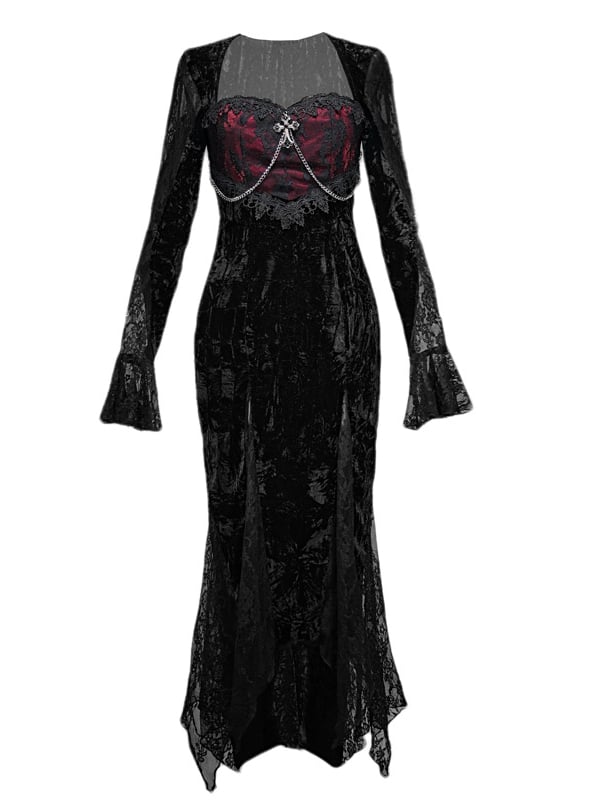 Limited Quantity Available - Romantic Goth Vampire Dress Velvet and Lace Mermaid Dress