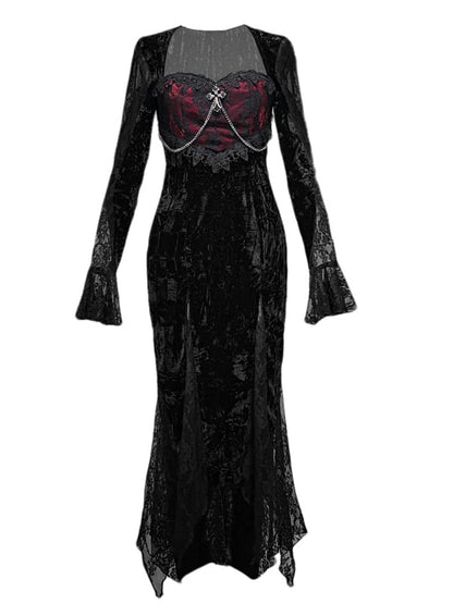 Limited Quantity Available - Romantic Goth Vampire Dress Velvet and Lace Mermaid Dress