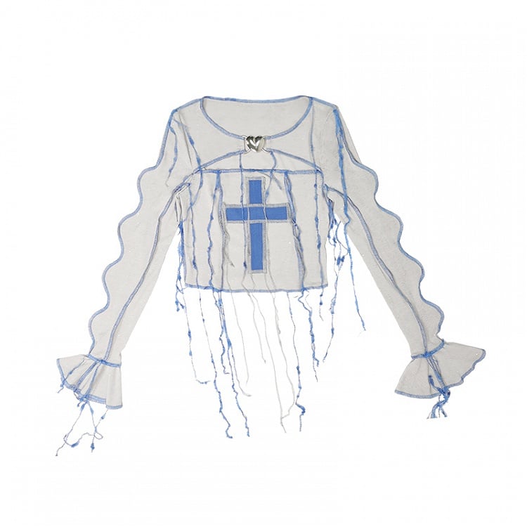 Y2K Cross Applique Tassels Bodice Knitted Top