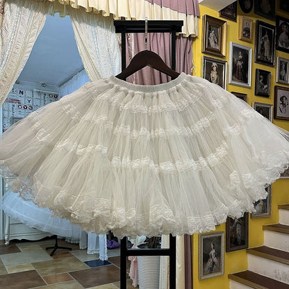 Antique Doll White/Black Lace Trim Vintage Tiered Skirt