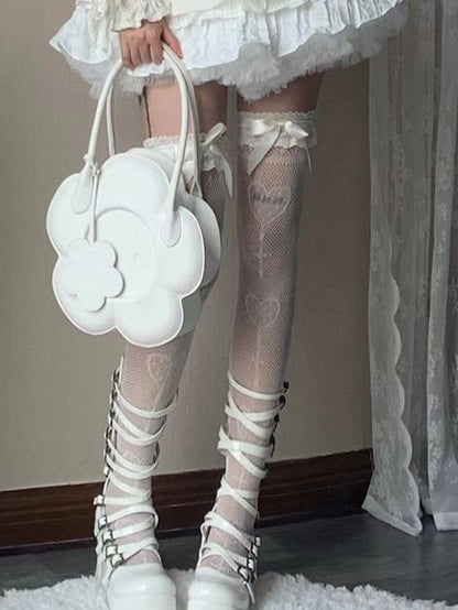 Black/White Over Knee Stockings With Sweetheart Pattern