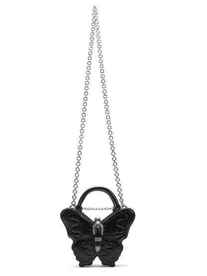 Black Butterfly Metal Chain Strap Small Version PU Crossbody