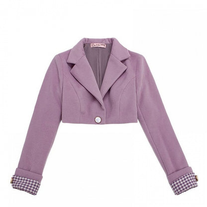 Notched Collar Purple Jacket Houndstooth Cuffs