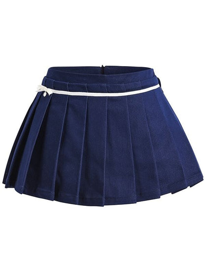 Bowknot Details Blue Pleated Skirt with Undies