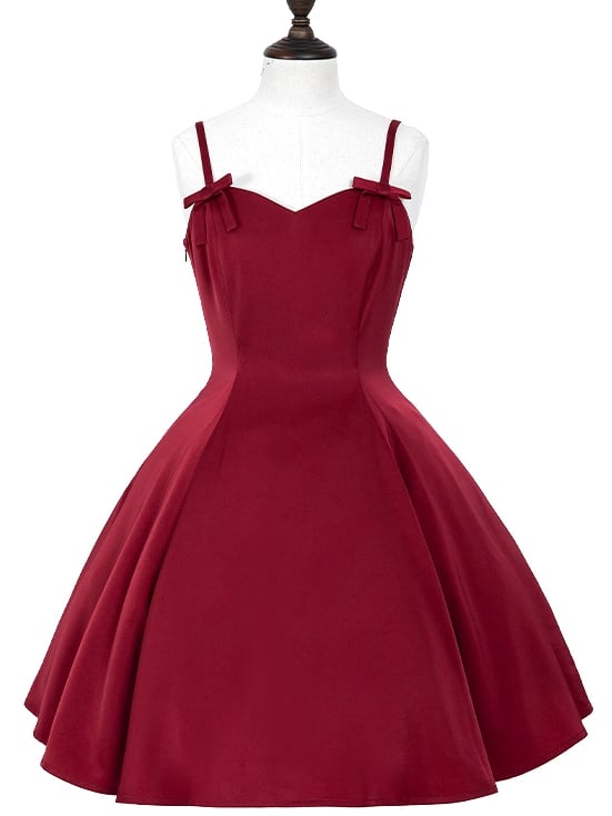 Red Elegant Slim Fit Waist Spaghetti Straps Dress