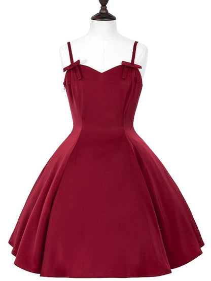 Red Elegant Slim Fit Waist Spaghetti Straps Dress