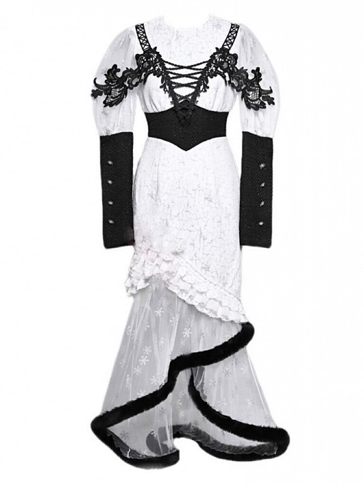 Gothic Christmas Dress Snowflake Print Mermaid Skirt with Plush Hem