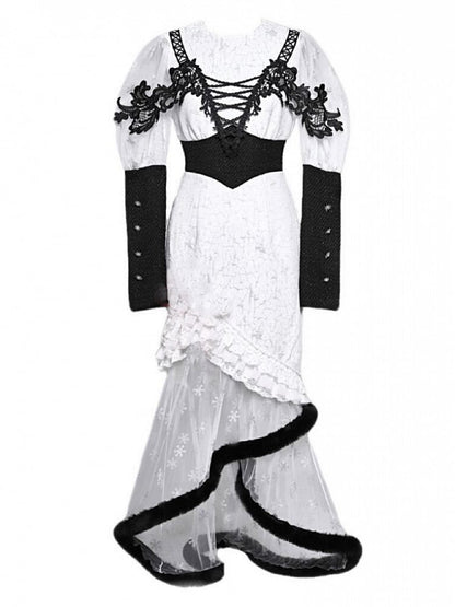 Gothic Christmas Dress Snowflake Print Mermaid Skirt with Plush Hem