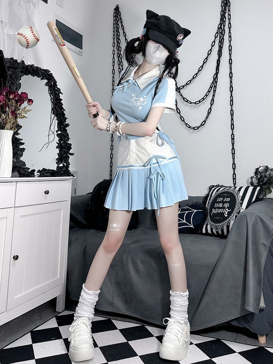 Clearance - Size S for Waist 59CM Light Blue Pleated Hem Skirt