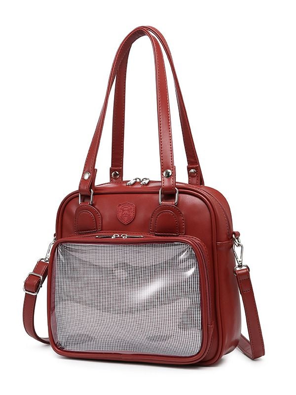 Bear Ears Design White/Wine Red/Silver PU Square Ita Bag