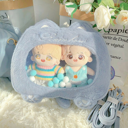 Blue/Black Cat Shape Plush Ita Bag
