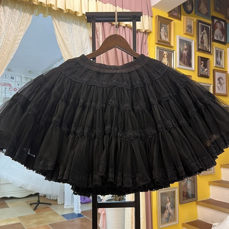 Antique Doll White/Black Lace Trim Vintage Tiered Skirt