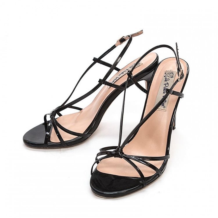 Knotted Design 10CM High Stiletto Heel Black Vintage Sandals