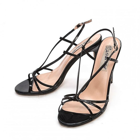 Knotted Design 10CM High Stiletto Heel Black Vintage Sandals
