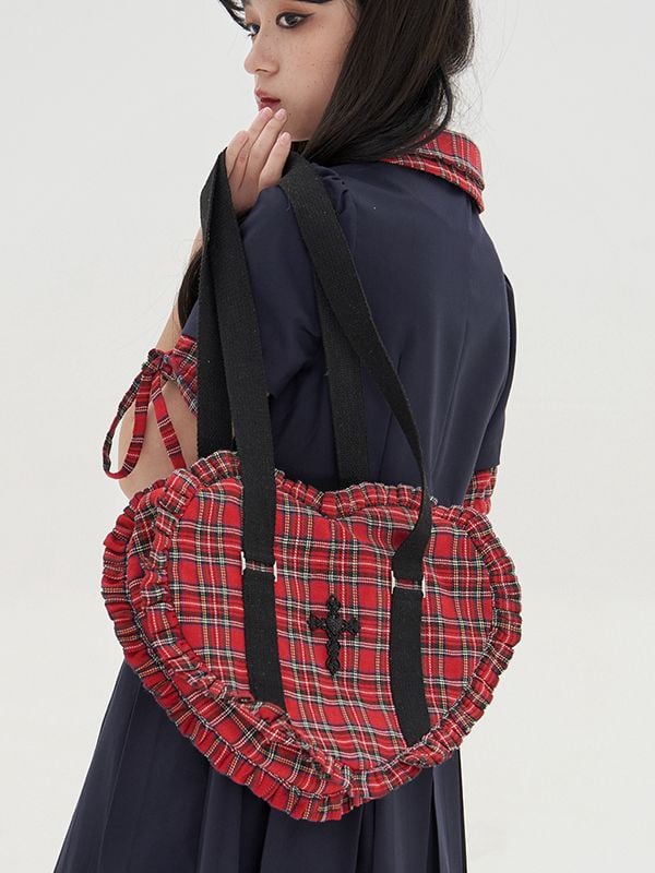 Pink/Red Sweetheart-shaped Ruffle Trim Shoulder Bag