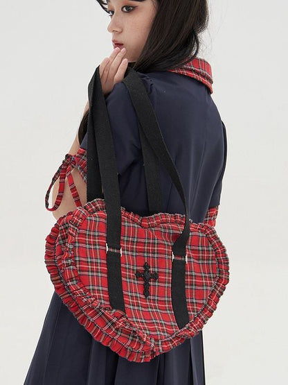 Pink/Red Sweetheart-shaped Ruffle Trim Shoulder Bag