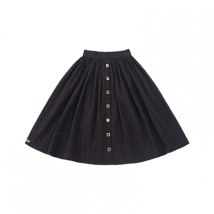 Square Buttons Decorated Black Skirt with Undies