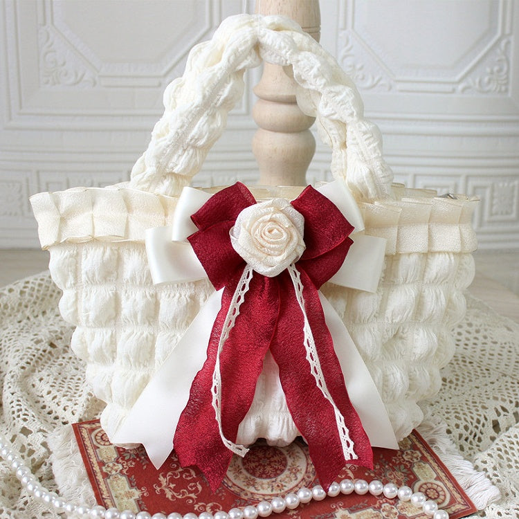 Milk White Rose Bowknot Decoration Hand Bag