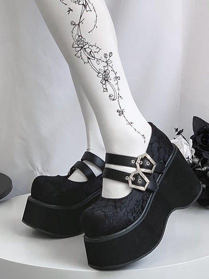 Double Buckle Straps Lace Black Punk Mary Janes