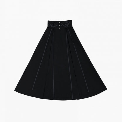 Lace-up Detail High Waist Black Flounce Hem Skirt