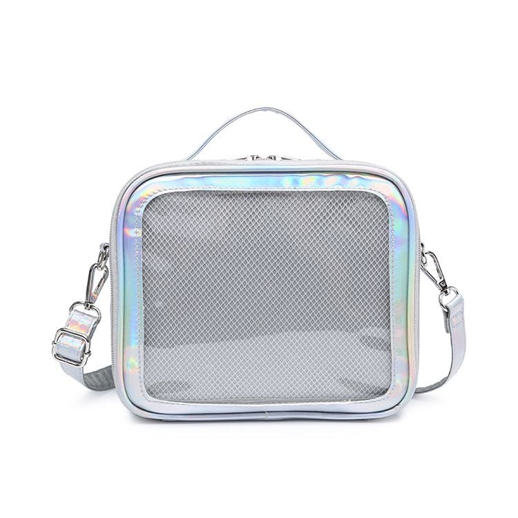 Metallic Black/White/Silver PU Square Crossbody Ita Bag