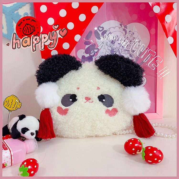 Panda Head-shaped White Beads Shoulder Strap Crossbody Plush Bag