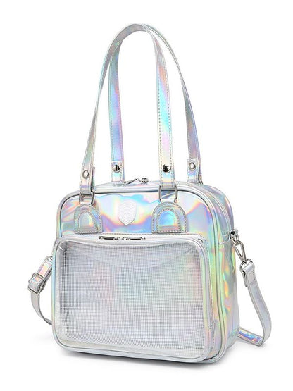 Bear Ears Design White/Wine Red/Silver PU Square Ita Bag