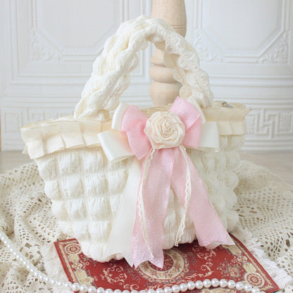 Milk White Rose Bowknot Decoration Hand Bag