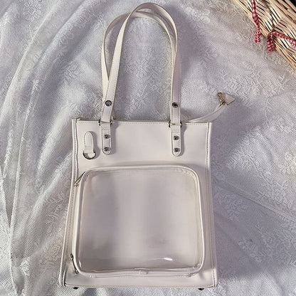 Milk White/Black Square PU Tote Ita Bag