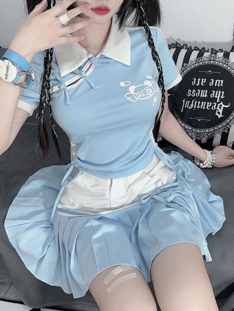 Clearance - Size S for Waist 59CM Light Blue Pleated Hem Skirt