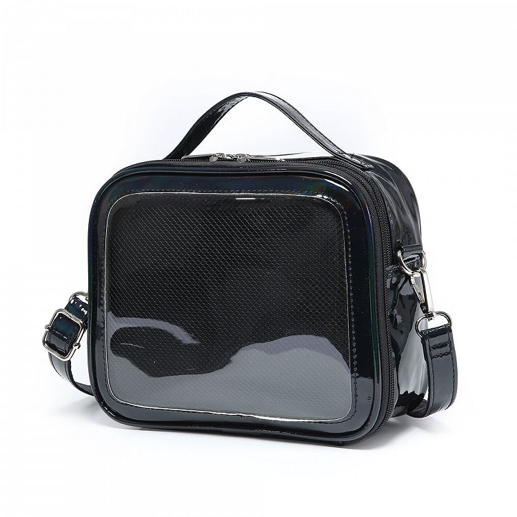 Metallic Black/White/Silver PU Square Crossbody Ita Bag