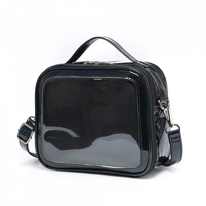 Metallic Black/White/Silver PU Square Crossbody Ita Bag